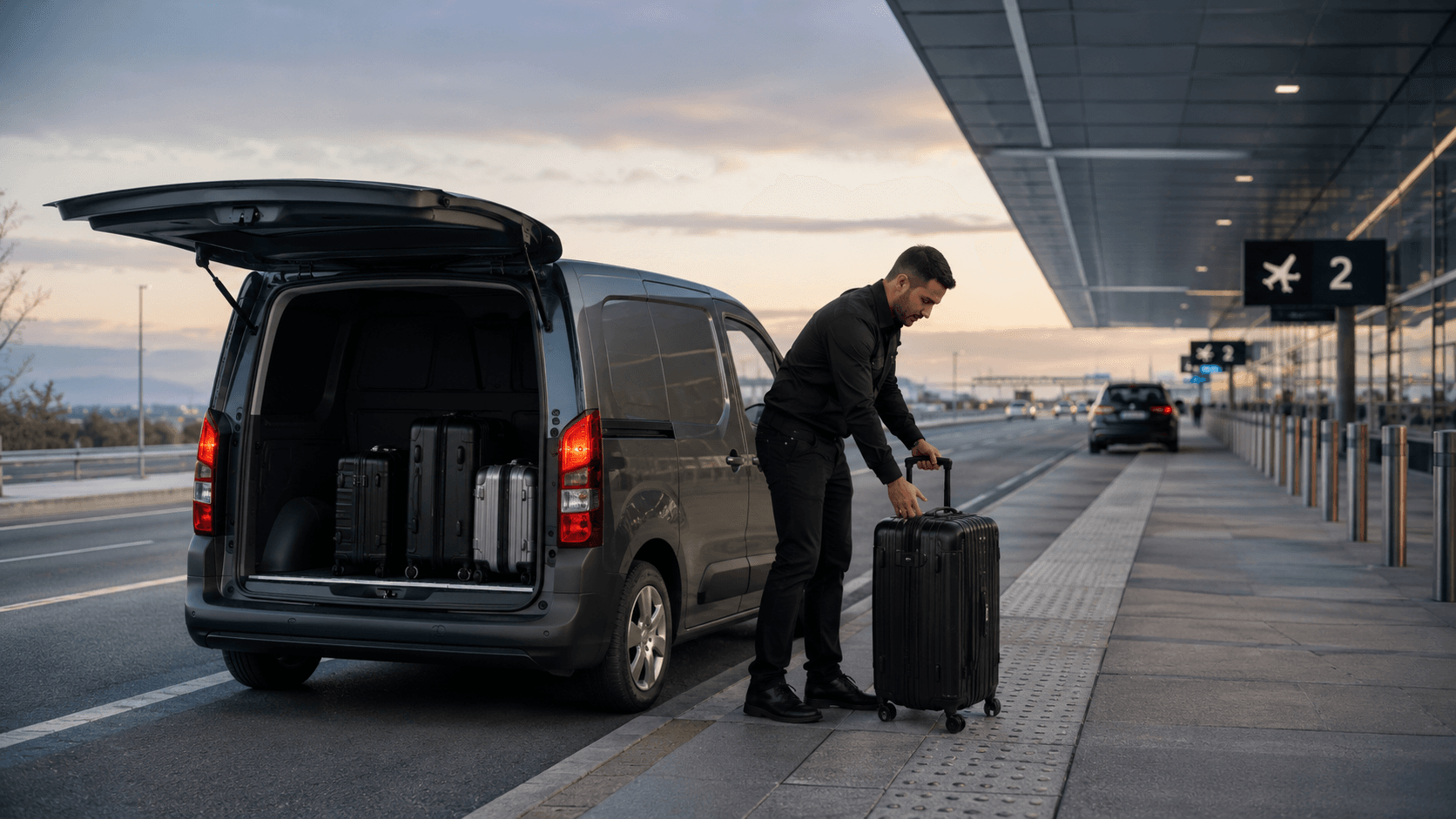 Chauffeur livrant les bagages au terminal de l'aéroport